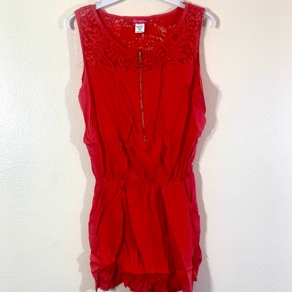 Coral Sleeveless scoop neck lace detail zip front gartered waist romper, NEW! - Picture 12 of 16
